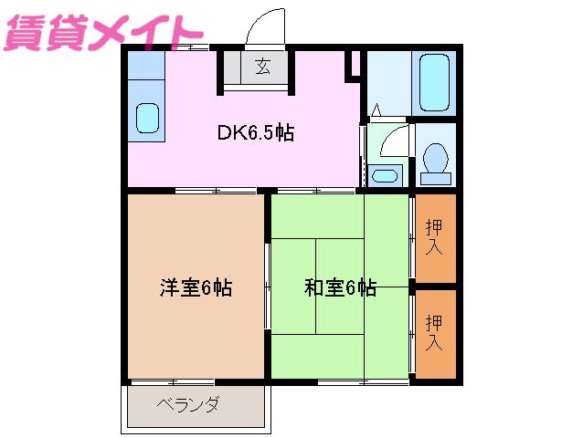 ピュア・ドミール白山(2DK/1階)の間取り写真