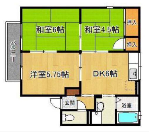 エステート塩屋山手B棟(3DK/1階)の間取り写真