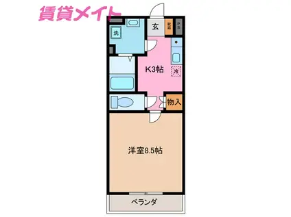 アップルIII(1K/3階)の間取り写真