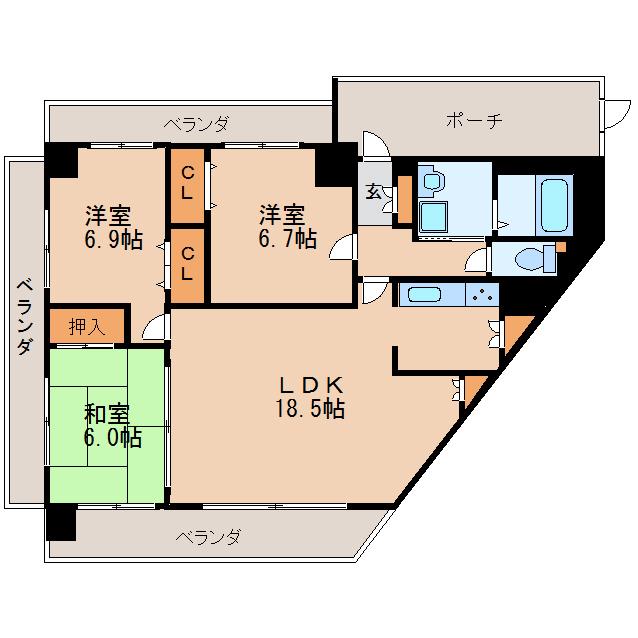 ファヴォール白壁(3LDK/3階)の間取り写真