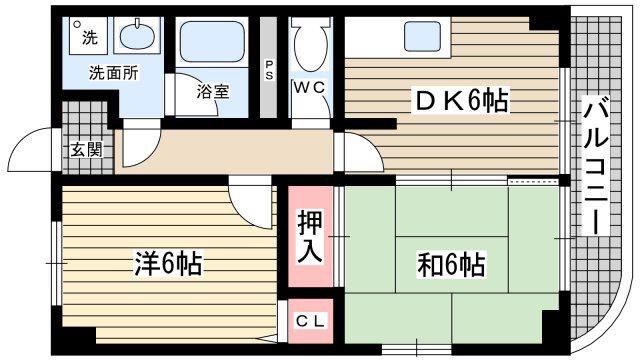 ジェンティール甲東(2DK/3階)の間取り写真
