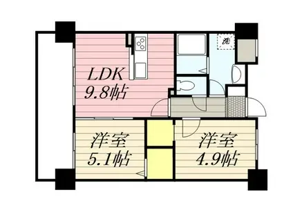 ショウジュン原田(2LDK/10階)の間取り写真