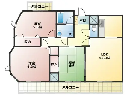 サンシーズ南山手(3LDK/4階)の間取り写真