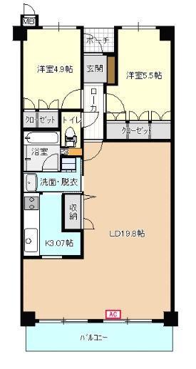 サーパス茜通602号(2LDK/6階)の間取り写真