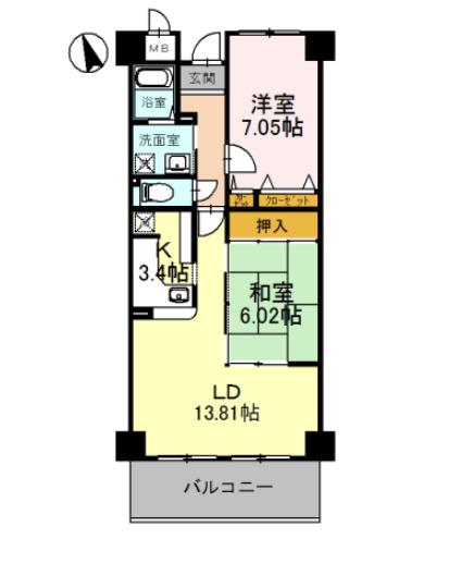 ラ・メゾンMSII(2LDK/2階)の間取り写真