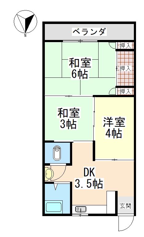 エクセル六甲(3K/1階)の間取り写真