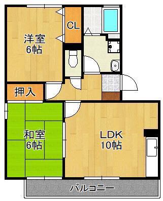 リベルテS.A棟(2LDK/2階)の間取り写真