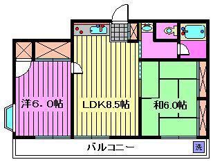 ハーベストⅠ(2LDK/2階)の間取り写真