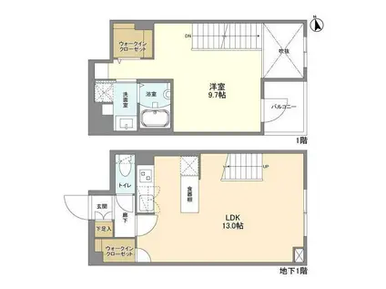ウェルスクエア新宿戸山(1LDK/1階)の間取り写真