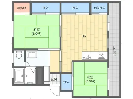 水無瀬青葉ハイツ12号棟309(3DK/3階)の間取り写真