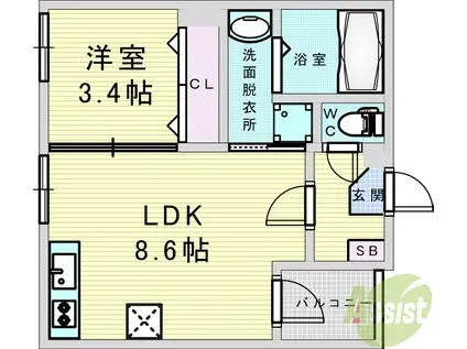 ウッドガーデン2(1LDK/3階)の間取り写真