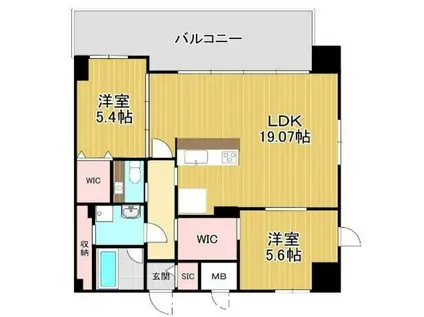 アクシオン薬院プレミアム(2LDK/6階)の間取り写真