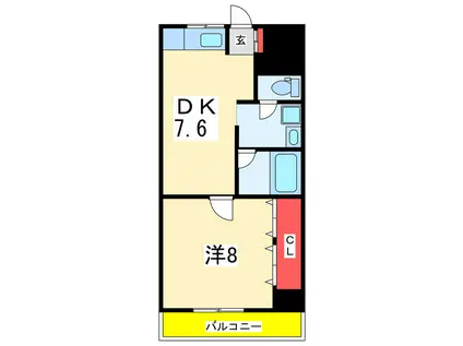 ロイヤル上大川前(1DK/6階)の間取り写真
