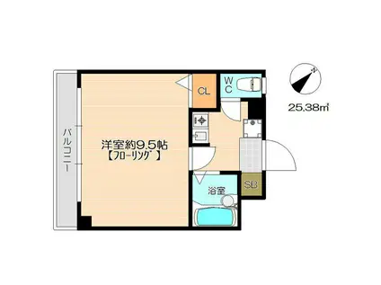 ドミールグリーンベルC棟(1K/1階)の間取り写真