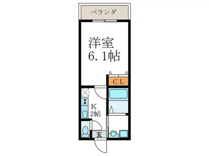 アムール賀茂川(1K/2階)の間取り写真