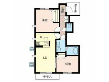 ミーリス・I(2LDK/1階)の間取り写真