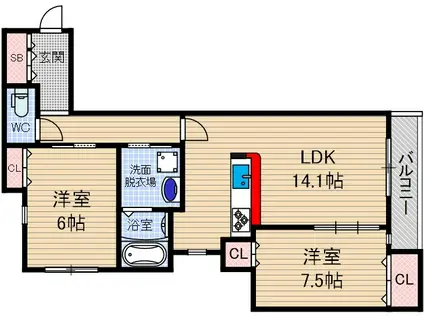 レジデンス竹橋(2LDK/2階)の間取り写真