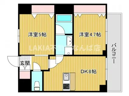 エステムプラザ難波ウエストII プレディア(2DK/9階)の間取り写真