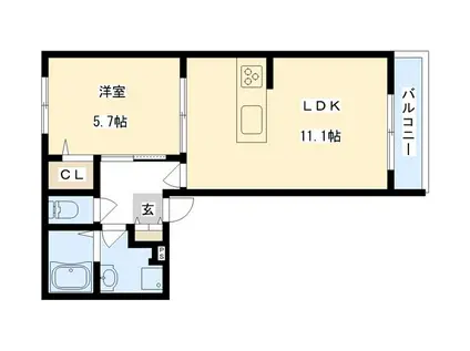 クレシェール清水(1LDK/2階)の間取り写真