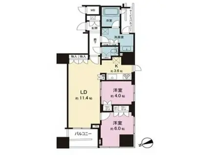 田町 タワーマンション 2LDK(2LDK/7階)の間取り写真