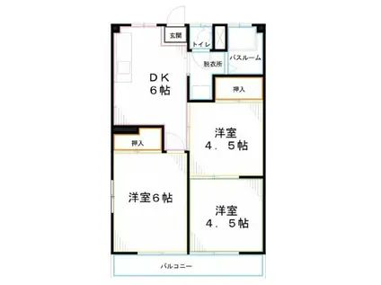 パティオ仲町(3DK/2階)の間取り写真