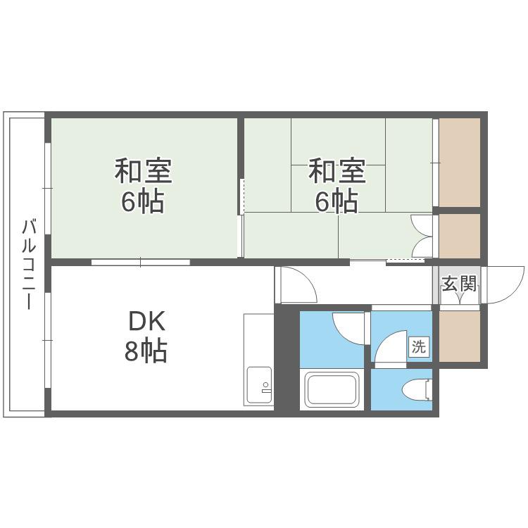 フレクション麻生(2DK/1階)の間取り写真