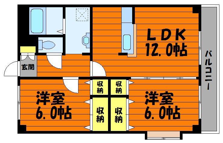 ソネヴァ(2LDK/2階)の間取り写真