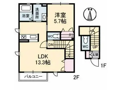 シャーメゾンエリシオン(1LDK/2階)の間取り写真