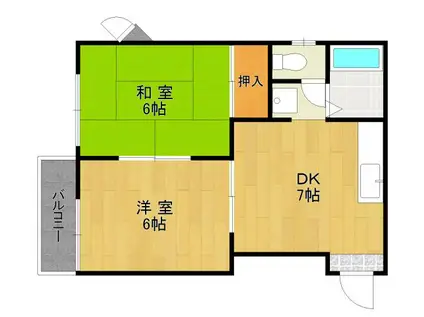 売布が丘ビューハイツ(2DK/1階)の間取り写真