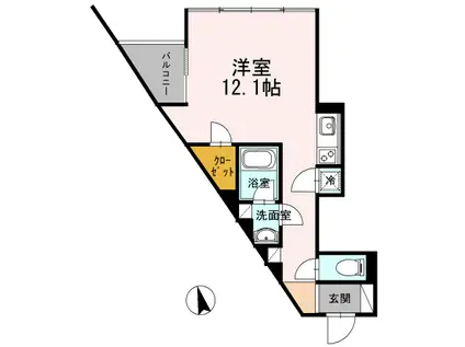 カスタリア目黒長者丸旧イプセ目黒(ワンルーム/1階)の間取り写真