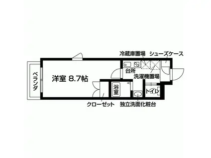 メルディアキューブ石橋(1K/1階)の間取り写真