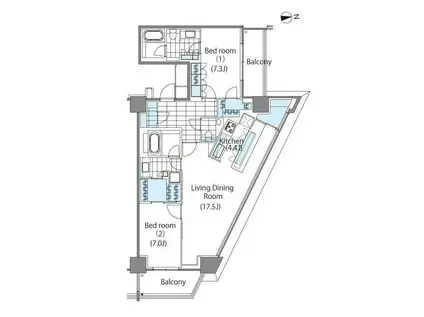 コンフォリア新宿イーストサイドタワー(2LDK/20階)の間取り写真
