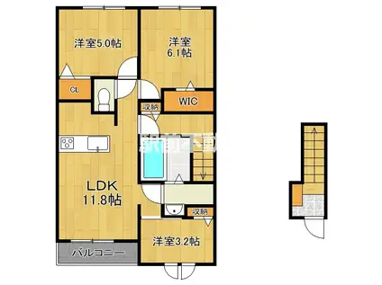ヴァンクールA(3LDK/2階)の間取り写真