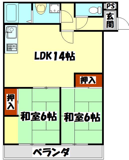 コーポ大東(2LDK/2階)の間取り写真