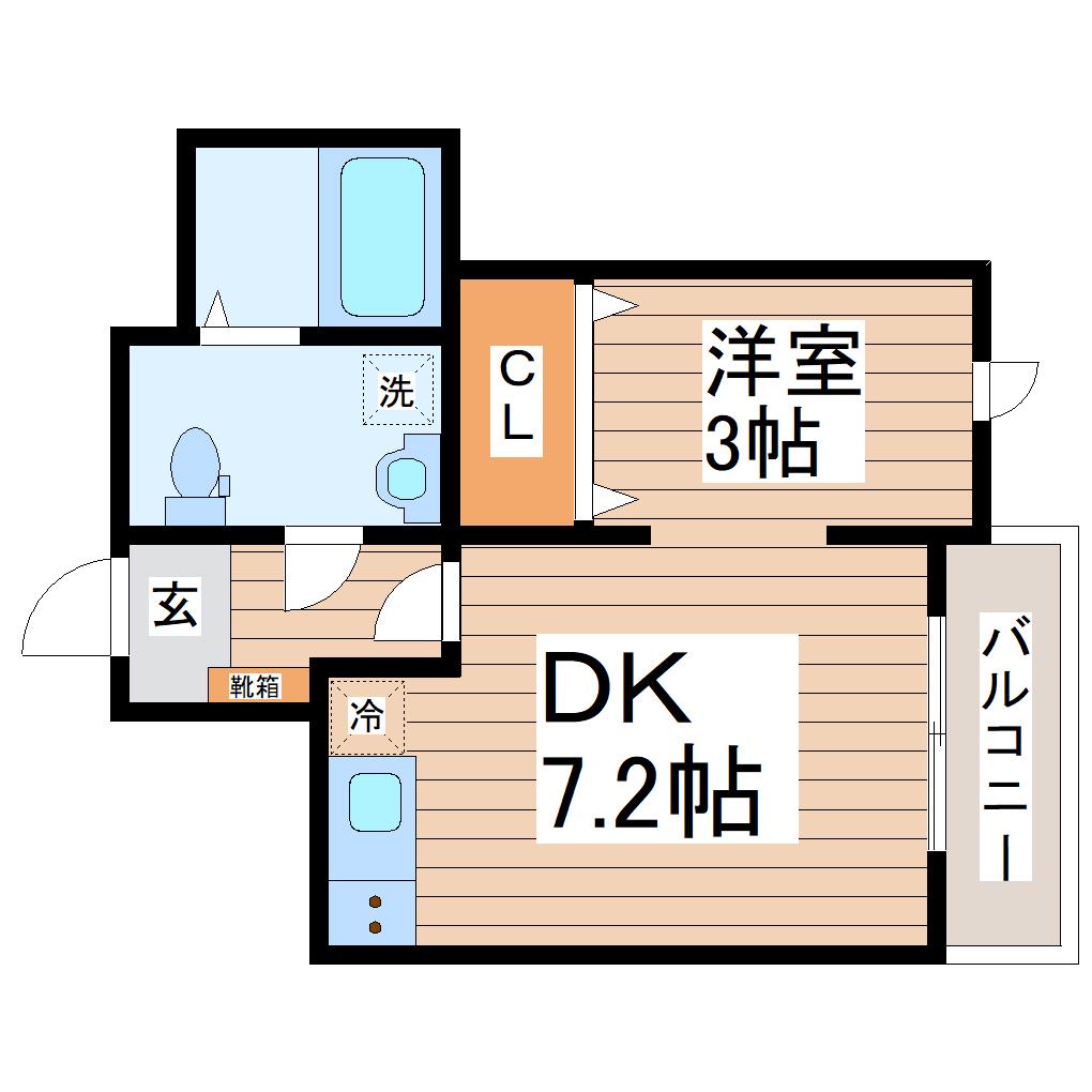 メリディアン名取(1DK/3階)の間取り写真