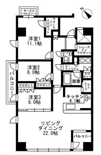 アーバンパーク代官山II(3LDK/5階)の間取り写真