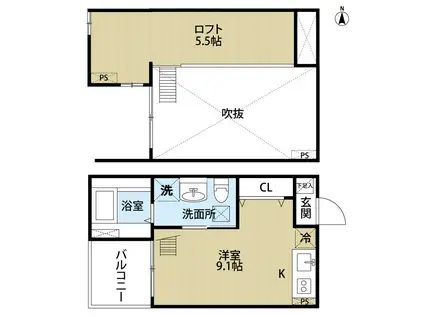 ベーネ本陣(1K/2階)の間取り写真