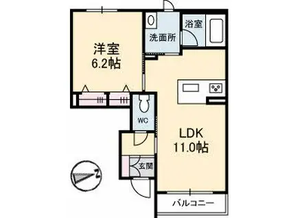 ロランジュ(1LDK/1階)の間取り写真