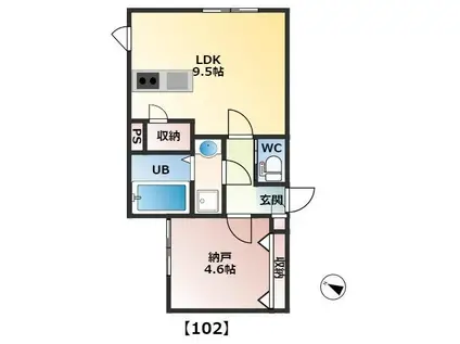 ガーデンシティ神道寺(1LDK/1階)の間取り写真