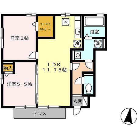 レセンテ・ウィル B(2LDK/1階)の間取り写真