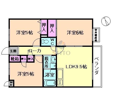 サン豊中(3LDK/4階)の間取り写真
