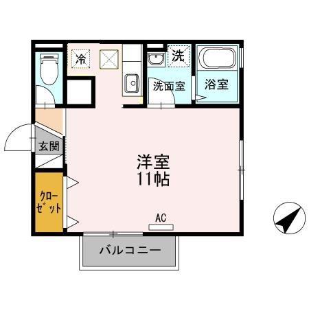 リビングタウン塩冶 A棟(ワンルーム/1階)の間取り写真