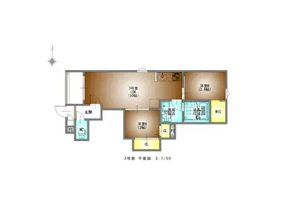 EGALEST鶴里駅前(2LDK/3階)の間取り写真