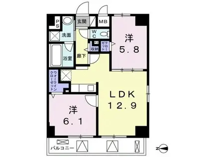 ル・カトレヤ(2LDK/6階)の間取り写真