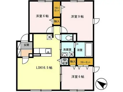 リビングタウン石川D棟(3LDK/1階)の間取り写真