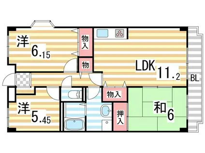 グリーンアベニュー壱番館(3LDK/2階)の間取り写真