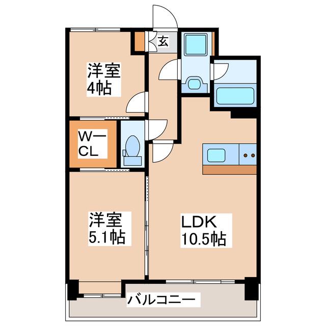 ヒルクレスト水前寺(2LDK/3階)の間取り写真