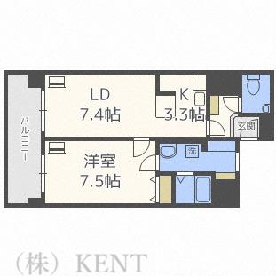 しんたくハイツ南大通S(1LDK/3階)の間取り写真