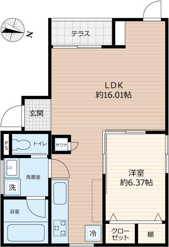 SCENE.MEGURO SAUNA RESIDENCE(1LDK/1階)の間取り写真