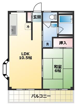 マンション鴨下(1LDK/2階)の間取り写真
